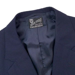 Bespoke 46 L Henry Poole & Co Savile Row Navy Hopsack Knit Gold Button Blazer - Picture 1 of 13