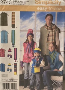 ~New Uncut Sewing Pattern Simplicity 2743 Size XS-XL Vest, Hat, Scarves, Mittens - Picture 1 of 5