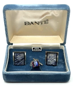 Vintage DANTE blau echte Tahitiperlen Manschettenknopf Krawattennadel Set - Bild 1 von 8