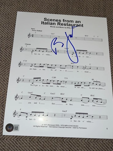 BILLY JOEL SIGNED AUTOGRAPH SHEET MUSIC SCENES FROM ITALIAN PIANO MAN BECKETT E Cover