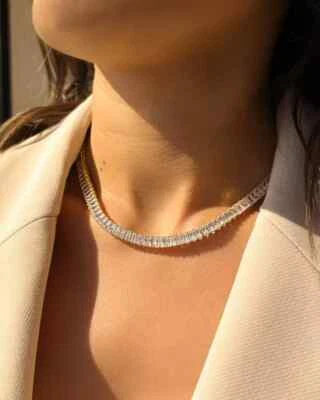 Colar de tênis gargantilha diamante simulado baguete 10 quilates folheado a ouro amarelo 14k - Imagem 1 de 4