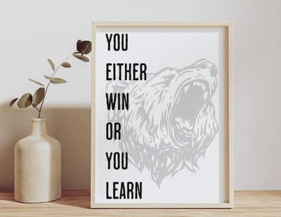 Pôster de citação de arte de parede motivacional, você ganha ou aprende, decoração de escritório - Imagem 1 de 4