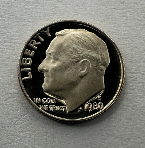 1980-S Roosevelt Dime *PROOF* from US Mint Proof Set Cover