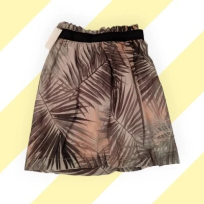 NUEVO CON ETIQUETAS H&M Hojas de Palma Tropical CINTURA ELÁSTICA Falda Marrón Para Mujer Talla 2 Forrada  Foto 1 de 4