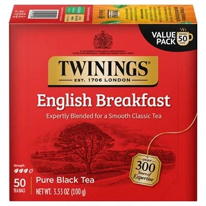 Twinings English Breakfast Black Tea 50 Count Pack of 6 Individually Wrapped - Picture 1 of 6
