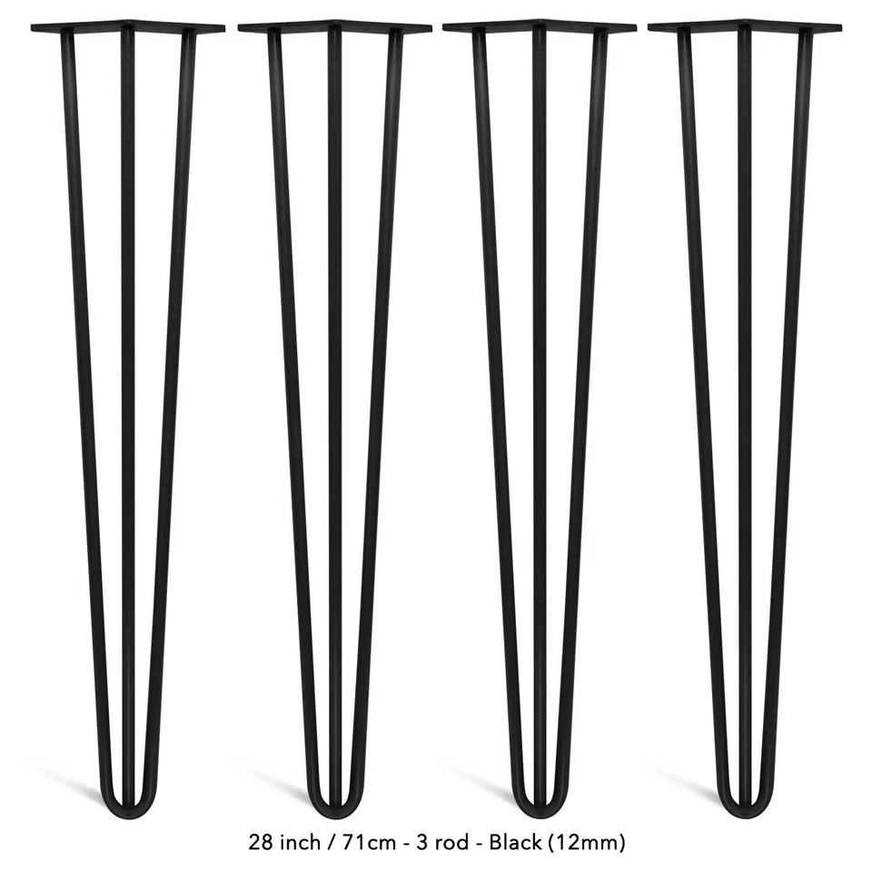 4 X Hairpin Legs From DT Ironcraft - 71cm 3 Rod / 10mm Black Colour With Floor