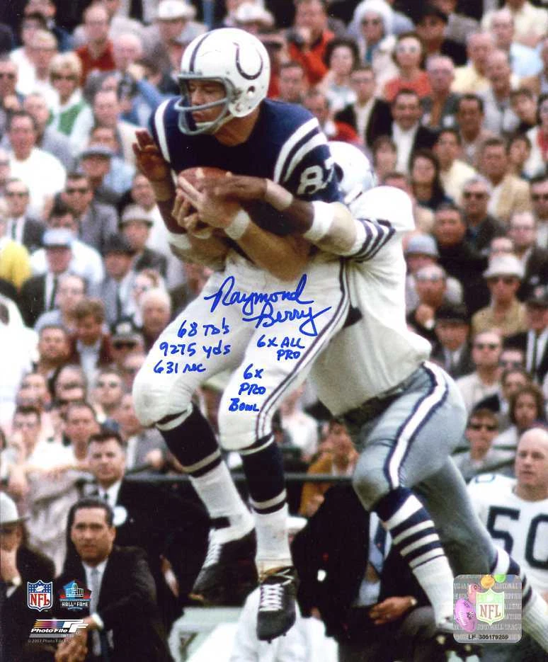 Raymond Berry (HOF) HANDWRITTEN STATS signed 8x10 photo Baltimore Colts INPER. - Image 1 of 1