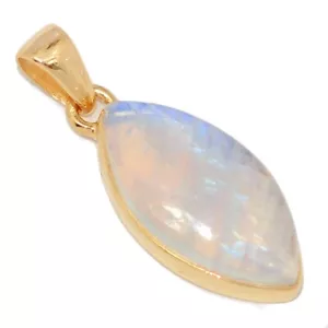 18k Gold Vermeil - Natural Rainbow Moonstone - India 925 Silver Pendant CP71040 - Picture 1 of 1
