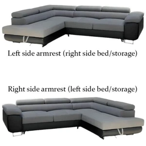 Anton Corner Sofa Bed With Adjustable Headrests & Massive Storage (Grey+Black) - Picture 1 of 15