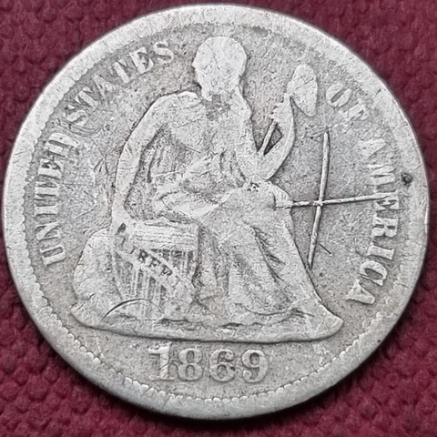 1869 Seated Liberty Dime 10c Circulated Details #57594 Cover