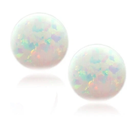 14K YELLOW OR WHITE GOLD ROUND CUT WHITE FIERY OPAL BALL PUSH BACK STUD EARRINGS - Image 1 of 1
