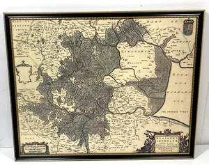 Vintage Historic Old Map Fens Regions Lincolnshire Print On Board Blaeu @1648 - Picture 1 of 23