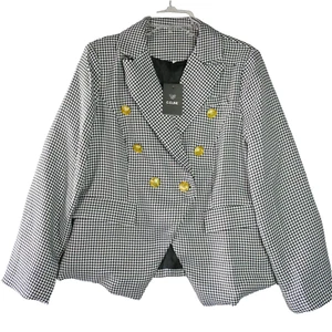 C Cline Blazer Jacke Damen Größe 2XL schwarz weiß goldene Knöpfe gefüttert - Bild 1 von 18