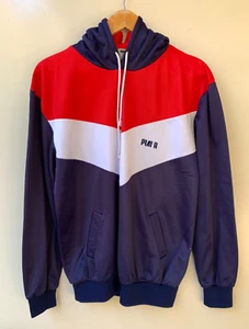 Puma Size M Mens Vtg Retro Silky Hoodie Jumper Navy Blue Red Made in Australia - Picture 1 of 6