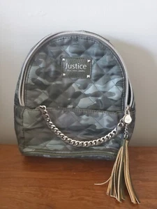 Justice Girls Quilted Green Camo small Sized Backpack with Chain Accent Mini Bag - Picture 1 of 4