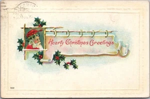 Postal en relieve de Santa Claus de la década de 1960 "Saludos de Navidad" NY Cancelar - Imagen 1 de 2
