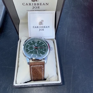 Caribbean Joe Watch Mens Brown Band Quartz Three Hands Analog - Picture 1 of 3