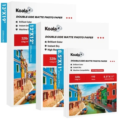 Lot Koala 32lb Double Sided Photo Paper Matte 8.5x11 13x19 12x12 Inkjet Printers - Image 1 of 4