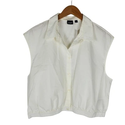 NUEVA Camisa Gap Recortada Popelina Talla L Blanco Manga Gorra Algodón Top Abotonado Foto 1 de 4
