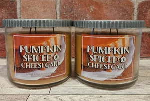 PUMPKIN SPICED CHEESECAKE 3 Wick Candle x2 Bath & Body Works White Barn - Picture 1 of 5