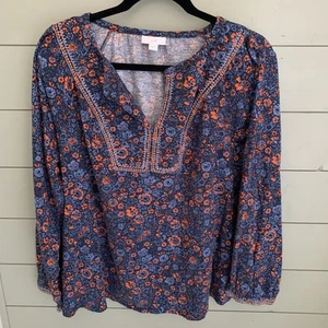 J. Jill Women's Cotton Blend Floral Knit Blouse Top Size XL  - Picture 1 of 8