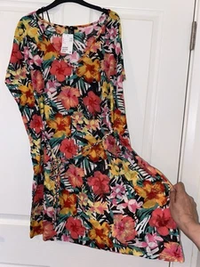 Ladies NWT Sz 10 H&M Fine Stretch Bold Floral Print Drawstring Pullover Kaftan❤️ - Picture 1 of 14