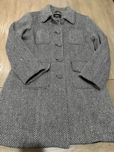 mossimo Women's tweed Pea Coat Jacket  size L black white big button wool blend - Picture 1 of 5