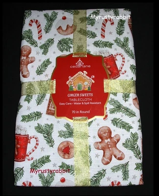 Gingerbread Sweets Fabric Tablecloth 100% Polyester 70" Round - New - Image 1 of 4