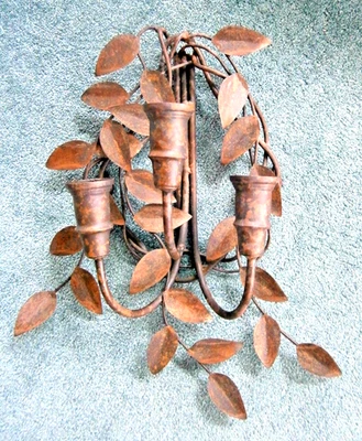 Rustic Candelabra Metal Sconce Earth Tones Wall Decor - Image 1 of 4