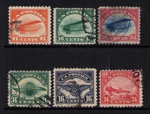 1918-1923 US SC C1-C6 1st Airmail Set of 6 Complete, Curtiss Jenny Biplane Used - Picture 1 of 3