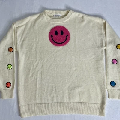 Hazel & Olive Adult Smiley Face Ivory Sweater Sz OS - Image 1 of 4
