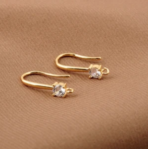 10pc Zircon Earring Hook,Gold Plated Ear Wire,French Ear Hook Ear Wire,Fish Hook - Picture 1 of 4