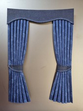 Dolls House Miniature Curtains - Dark Blue floral - 13cm x 18cm