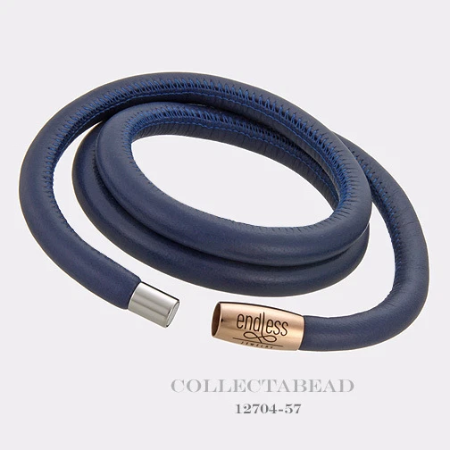 Authentic Endless Rose Gold Plated Blue Triple Leather Bracelet 8" 12704-57 - Image 1 of 1