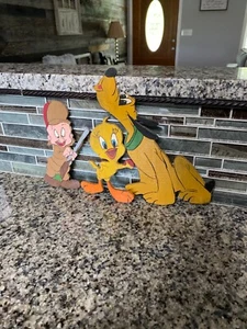 Vintage Folk Art Disney Pluto, Elmer Fudd, Tweety Bird š¦¢Handmade Wooden Figures - Picture 1 of 4