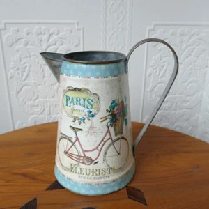 Milchkanne Blechkanne Kanne Vase Fahrrad Paris Schrift Rosen Landhausstil Deko - Bild 1 von 2