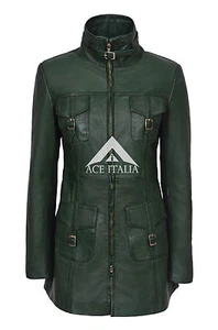 Ladies Leather Jacket Dark Green Gothic Style Fitted REAL LAMBSKIN COAT 1310 - Picture 1 of 9