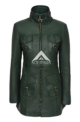 Ladies Leather Jacket Dark Green Gothic Style Fitted REAL LAMBSKIN COAT 1310 - Image 1 of 4