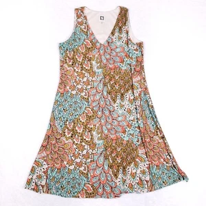 Anne Klein Dress Sleeveless Paisley V Neck Size 2 Multicolor Retro Vibes Chic - Foto 1 di 9