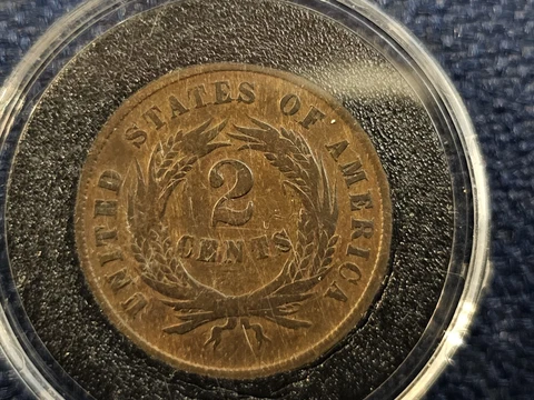 1864 Two Cent Piece, 2c, Nice Example, Large Motto Cover