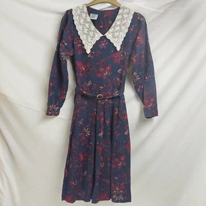 LAURA ASHLEY Vintage Dress Floral Prairie Preppy Drop Lace Collar Belted UK 10 - Bild 1 von 24