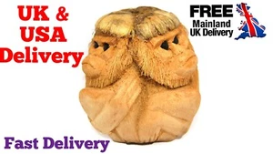 Uncommon Hand Creation Coconut Husk DOUBLE MONKEY Home Garden Ornament Statue - Picture 1 of 6