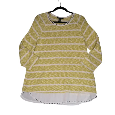 Suéter feminino Style Co XL amarelo mostarda aparência em camadas tachas leve boho - Imagem 1 de 4