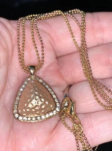 Treselle Rhinestone Rose Gold Tone Necklace Pendant Beaded Art Deco Hammered - Picture 1 of 6