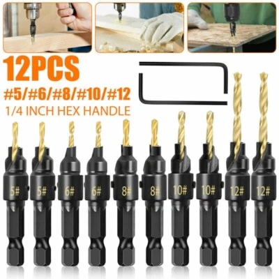 KUMBALA 12Pcs Countersink 1/4 Drillforce Cobalt Drill Bit Set HSS Jobber Metal Drill Bit