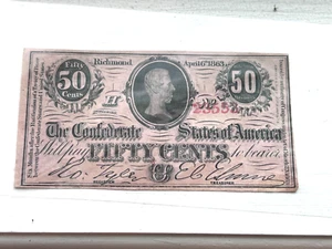 1863 Richmond 50 Cent Confederate States of America Note UNCIRCULATED CONDITION! - Picture 1 of 2