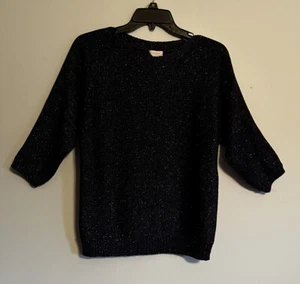 Chico’s 1 Navy Sweater w/Metallic Threads 3/4 Sleeve, (Size 8 or Med) - Picture 1 of 9
