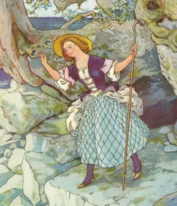 1915 estampado artístico doble cara Little Bo Peep niñera enaguas Frederick Richardson - Imagen 1 de 4