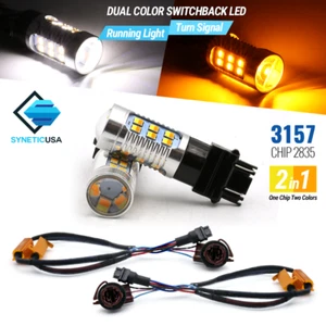 2x 3157/3457 Error-Free Switchback White/Amber 24-LED Turn Signal Parking Bulbs - Foto 1 di 11