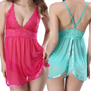 Women's Sexy Lace V-neck Lingerie Teddy Babydoll Chemise Nightwear Sleepdress US - Picture 1 of 18